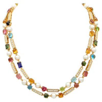 Pre-owned Bulgari 2000's Pearl Multi-gem Diamond 18k Gold Contemporary Allegra Necklace