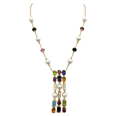 Pre-owned Bulgari Allegra Collection Multi Gemstone Drop Necklace In 18 Karat Yellow Gold