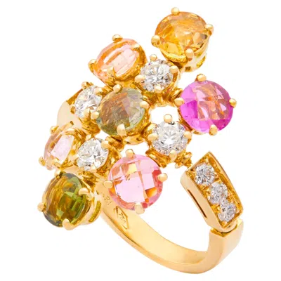 Pre-owned Bulgari Allegra Multi-coloured Sapphire And Diamond Ring In Blue