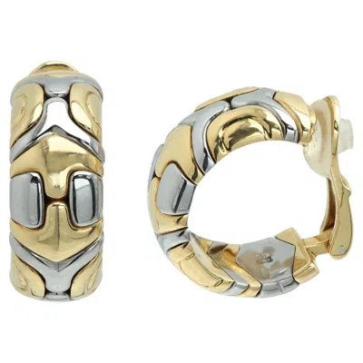 Pre-owned Bulgari Alveare Earrings 18k Gold And Stainless Steel Ear Clip Hoops Parentesi In Multi