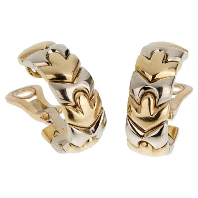 Pre-owned Bulgari Alveare Vintage 18k Yellow Gold & Stainless Steel Hoop Earrings