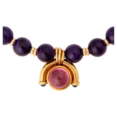 Pre-owned Bulgari Amethyst Bead With Pink Tourmaline Pendant In Purple