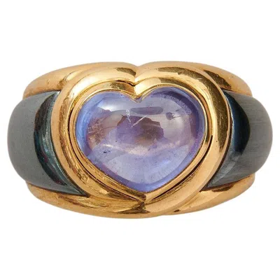 Pre-owned Bulgari An 18k Gold  Heart Ring With Hematite And Sapphire In Blue