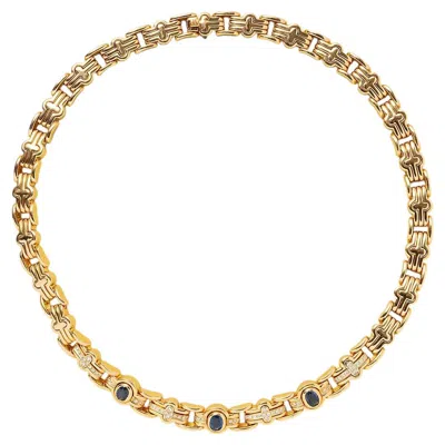 Pre-owned Bulgari An 18k Gold  Parentesi Necklace With Sapphire And Diamond In Blue