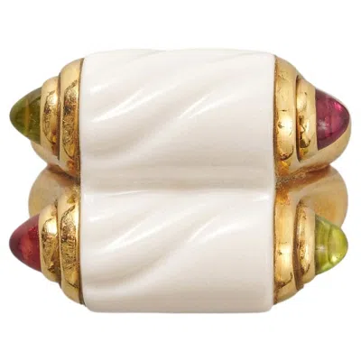 Pre-owned Bulgari An 18k Gold  Ring With Ceramic And Tourmaline In Multi