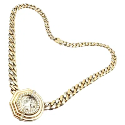 Pre-owned Bulgari Antique Coin Monete Diamond Yellow & White Gold Link Chain Necklace
