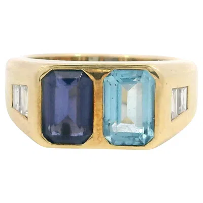Pre-owned Bulgari Aqua Diamond Ring With Iolite 18k Yellow Gold