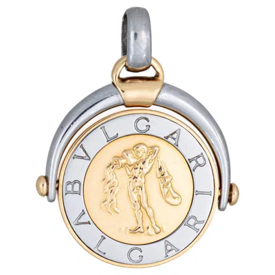 Pre-owned Bulgari Aquarius Pendant Spinner Vintage 18k Gold Steel Fine Zodiac Jewelry Flip In Multi