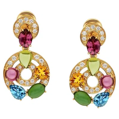 Pre-owned Bulgari Astrale 18k Gold Vintage Drop Earrings With Diamonds & Colored Stones In Multiple