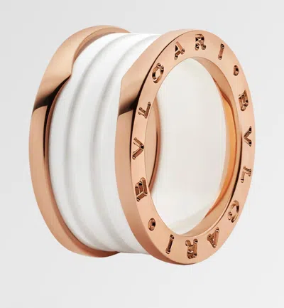 Pre-owned Bulgari B Zero Wide Four- Band , 18 Karat Rose Gold Loops White Eternity Band