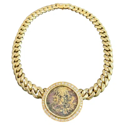 Pre-owned Bulgari Bronze Monete Diamond 18k Gold Necklace In Multiple