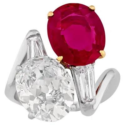 Pre-owned Bulgari Burma Ruby And Diamond Bypass Ring In Multi