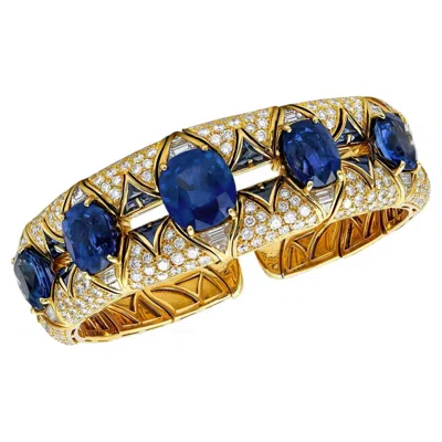 Pre-owned Bulgari Burmese Ceylon Sapphire Diamond Cuff Bracelet In Blue