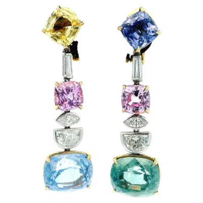Pre-owned Bulgari Bvlgari 18k Gold Sapphire And Diamond Vintage Earrings. In Blue
