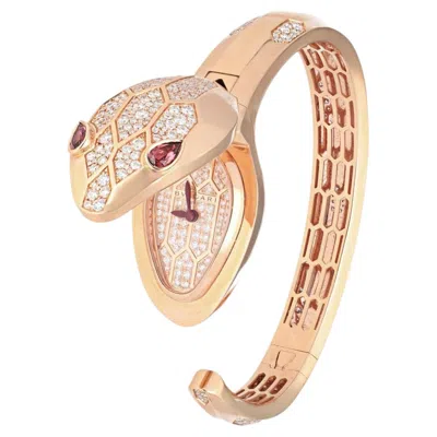 Pre-owned Bulgari Bvlgari 18k Rose Gold Serpenti Misteriosi Watch In Red