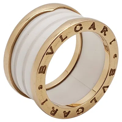 Pre-owned Bulgari Bvlgari 18k Rose Gold White Ceramic Designer B.zero1 Ring