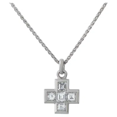 Pre-owned Bulgari Bvlgari 18k White Gold 1.0ct Diamond Cross Pendant Necklace Bv19-060426