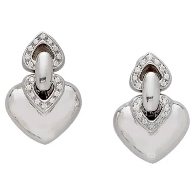 Pre-owned Bulgari Bvlgari 18k White Gold Doppio Cuore Diamond Ear Clips Appx 0.50 Ct