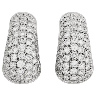 Pre-owned Bulgari Bvlgari 18k White Gold Pave Diamond Oblong Hoop Earrings
