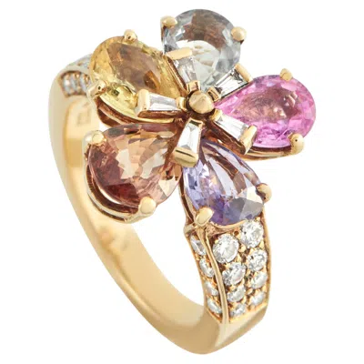 Pre-owned Bulgari Bvlgari 18k Yellow Gold 0.30ct Diamond And Sapphire Ring Bv24-051526