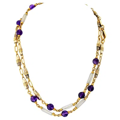 Pre-owned Bulgari Bvlgari 18k Yellow Gold Amethyst And Crystal Link Chain Necklace