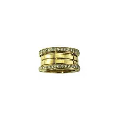 Pre-owned Bulgari Bvlgari 18k Yellow Gold And Diamond B.zero1 Ring Size 6.5/53 #22279