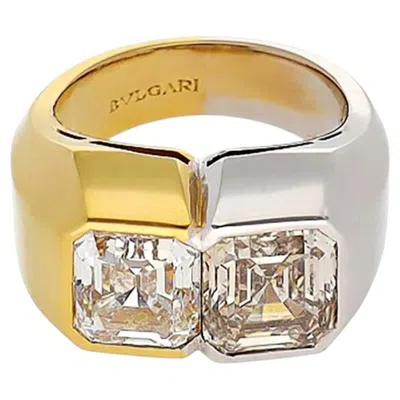Pre-owned Bulgari Bvlgari 18k Yellow Gold & Platinum Twin Diamond Contrast Ring