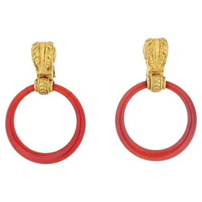 Pre-owned Bulgari Bvlgari 18k Yellow Gold Carnelian Doorknockers 1970's Earrings