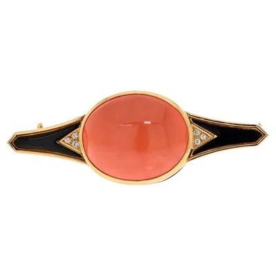 Pre-owned Bulgari Bvlgari 18k Yellow Gold Coral, Black Enamel And Diamond Brooch