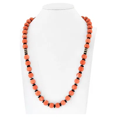 Pre-owned Bulgari Bvlgari 18k Yellow Gold Coral, Diamond, Black Enamel Bead Necklace