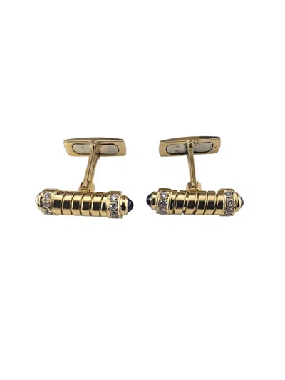 Pre-owned Bulgari Bvlgari 18k Yellow Gold Diamond And Sapphire Cufflinks #24723