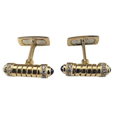 Pre-owned Bulgari Bvlgari 18k Yellow Gold Diamond And Sapphire Cufflinks #24723