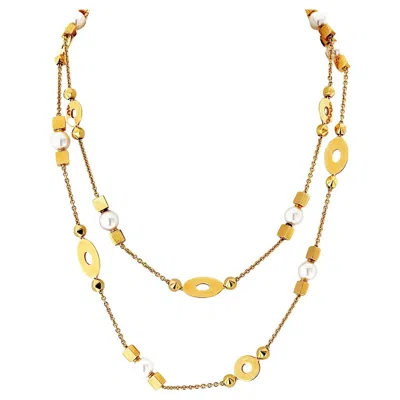 Pre-owned Bulgari Bvlgari 18k Yellow Gold Lycea Pearl Chain 33 Inches Long Necklace