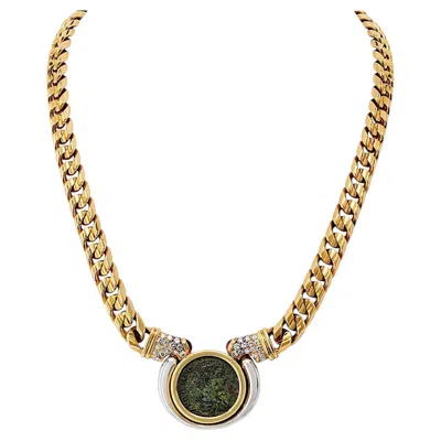 Pre-owned Bulgari Bvlgari 18k Yellow Gold Monete Very Rare Diamond And Ruby Necklace