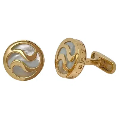 Pre-owned Bulgari Bvlgari 18k Yellow Gold Mother Of Pearl Cufflinks