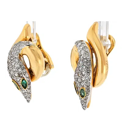 Pre-owned Bulgari Bvlgari 18k Yellow Gold Serpent Snake Diamond And Emerald Earrings