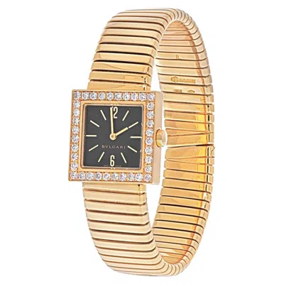Pre-owned Bulgari Bvlgari 18k Yellow Gold Sq 22 2t Quadrato Tubogas Diamond Bezel Watch