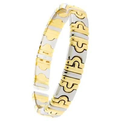 Pre-owned Bulgari Bvlgari 18k Yellow Gold Stainless Steel Vintage Parentesi Cuff Bracelet