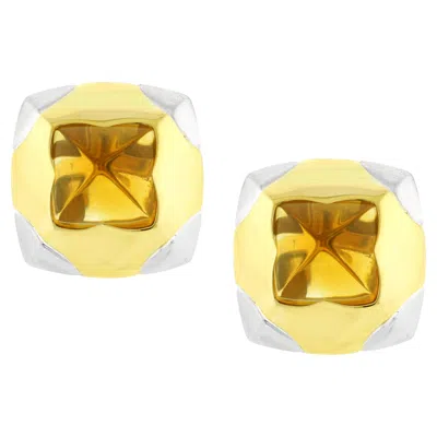 Pre-owned Bulgari Bvlgari 18kt Yellow And White Gold Pyramid Citrine Earrings