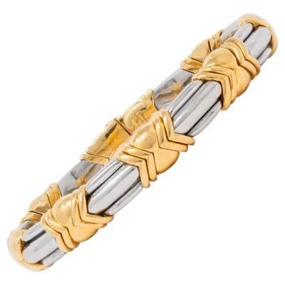Pre-owned Bulgari Bvlgari 1970's 18 Karat Yellow Gold Stainless Steel Vintage Alveare Bracelet