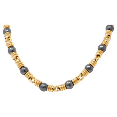 Pre-owned Bulgari Bvlgari 1980's Hematite 18 Karat Yellow Gold Vintage Necklace