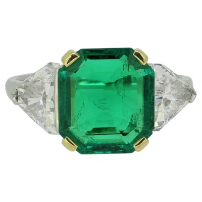 Pre-owned Bulgari Bvlgari 4.16 Carat Colombian Emerald And Diamond Three-stone Ring In Green