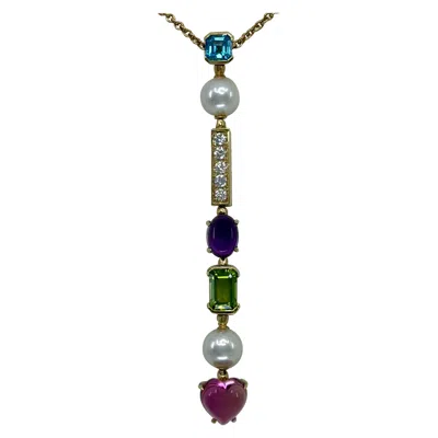 Pre-owned Bulgari Bvlgari Allegra Tourmaline Peridot Pear & Diamond 18k Yellow Gold Drop Necklace