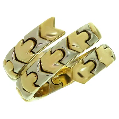Pre-owned Bulgari Bvlgari Alveare Yellow & White Two-tone Gold Coil Ring Size 52
