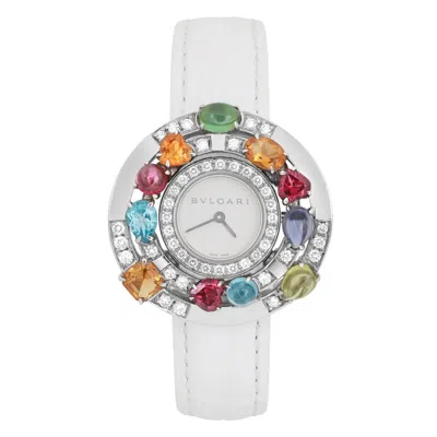 Pre-owned Bulgari Bvlgari Astrale Gemed Diamond 18k White Gold White Leather Watch 101338