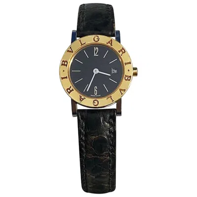Pre-owned Bulgari Bvlgari Bb26 Slg Gold Dial Black Leather Strap Watch Unisex Bvlgari Wristwatch