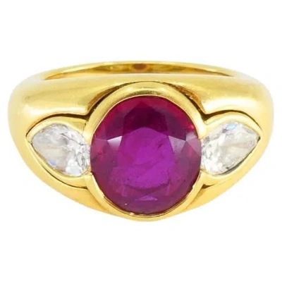 Pre-owned Bulgari Bvlgari  Band Ring 18k Gold Cabochon Ruby Diamond Agl Certificate In Multi