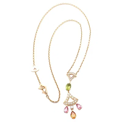 Pre-owned Bulgari Bvlgari  Diva Dream Diamond Peridot Rose Gold Necklace In Red