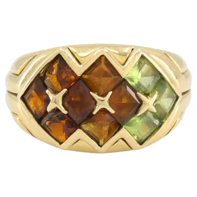 Pre-owned Bulgari Bvlgari  Gemstone 18k Gold Ring Circa 1990s In Multi