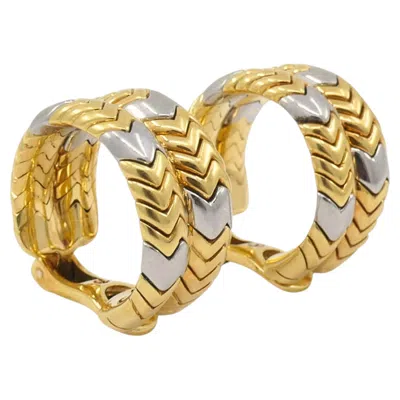 Pre-owned Bulgari Bvlgari  Gold Earrings 18k Spiga Collection Chevron Pattern Two-tone In Multi
